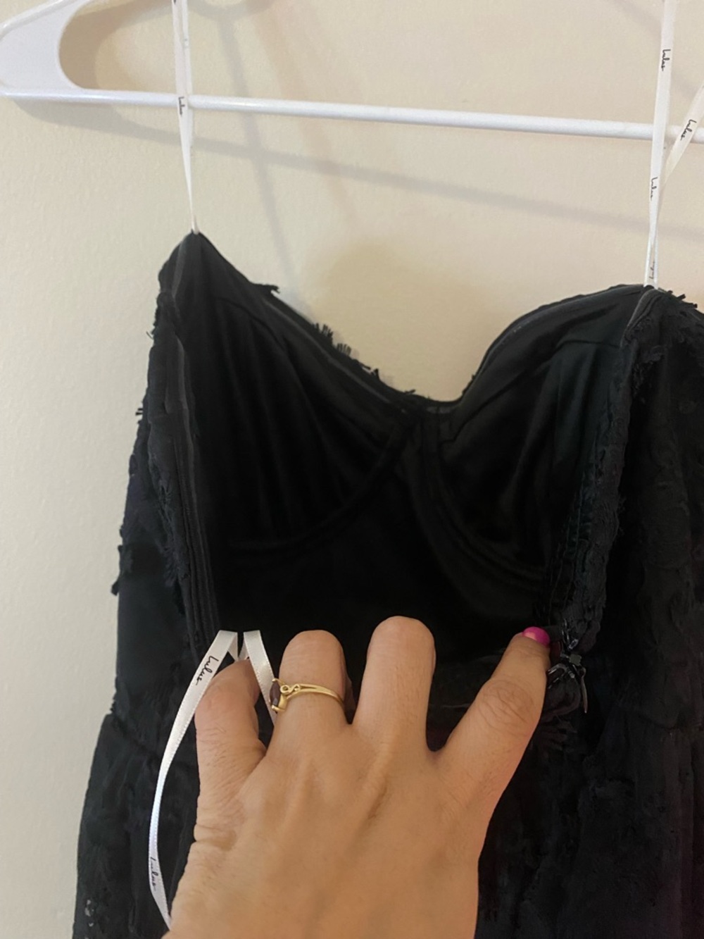 Lulus Quite Perfect Party Cocktail Black Lace embroidered strapless Midi Dress - Picture 10 of 12